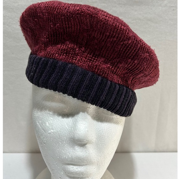 COOGI Accessories - Vtg COOGI Australia Knit Slouch Beret Tam Hat Burgundy Black Made in Australia M